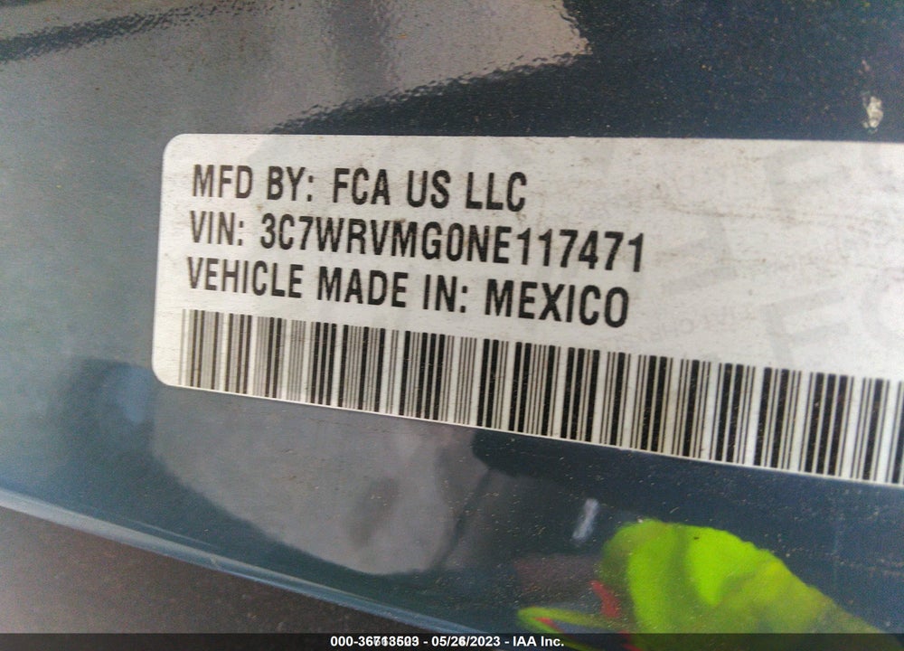 2022 RAM PROMASTER 3500 CUTAWAY LOW ROOF VIN: 3C7WRVMG0NE117471