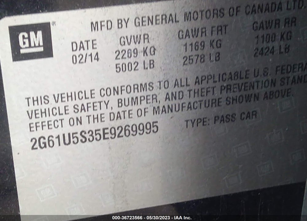 2014 CADILLAC XTS VIN: 2G61U5S35E9269995