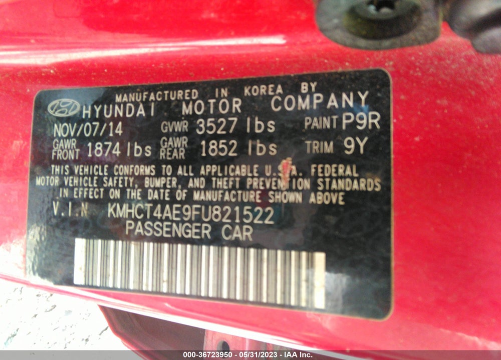 2015 HYUNDAI ACCENT GLS VIN: KMHCT4AE9FU821522