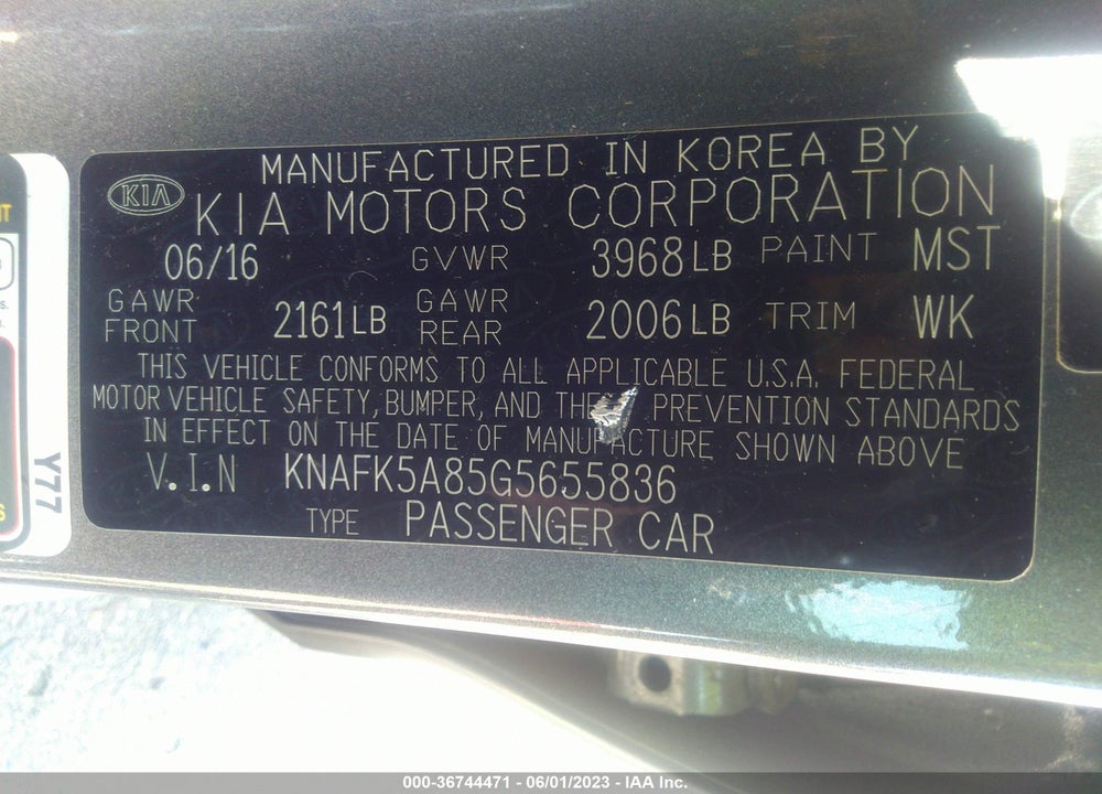 2016 KIA FORTE LX VIN: KNAFK5A85G5655836