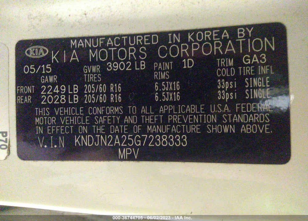 2016 KIA SOUL VIN: KNDJN2A25G7238333