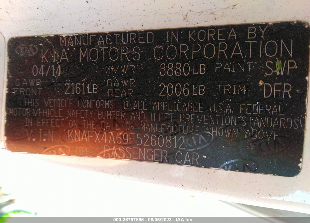 2015 KIA FORTE LX VIN: KNAFX4A69F5260812