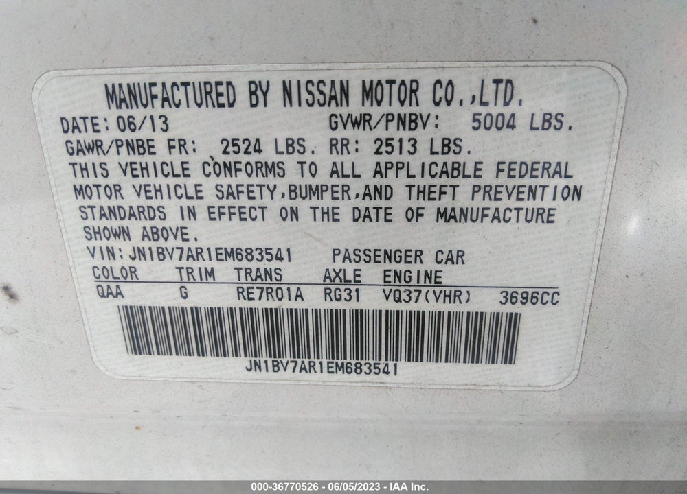 2014 INFINITI Q50 PREMIUM VIN: JN1BV7AR1EM683541