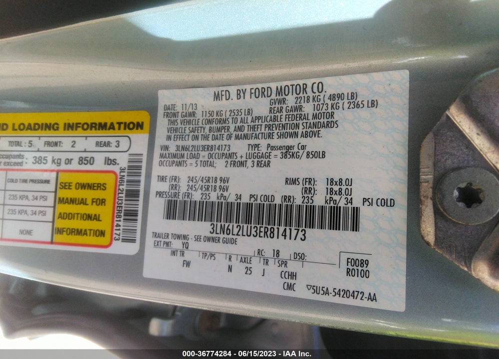 2014 LINCOLN MKZ HYBRID VIN: 3LN6L2LU3ER814173