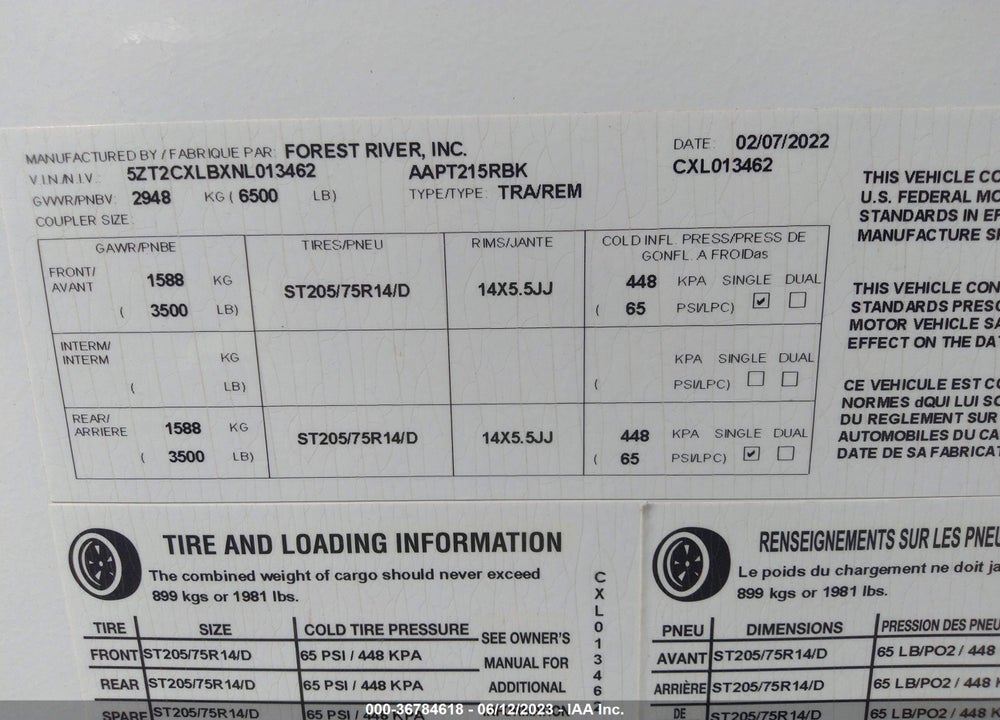 2022 COACHMEN OTHER VIN: 5ZT2CXLBXNL013462