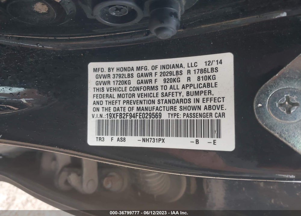 2015 HONDA CIVIC EX-L VIN: 19XFB2F94FE029569