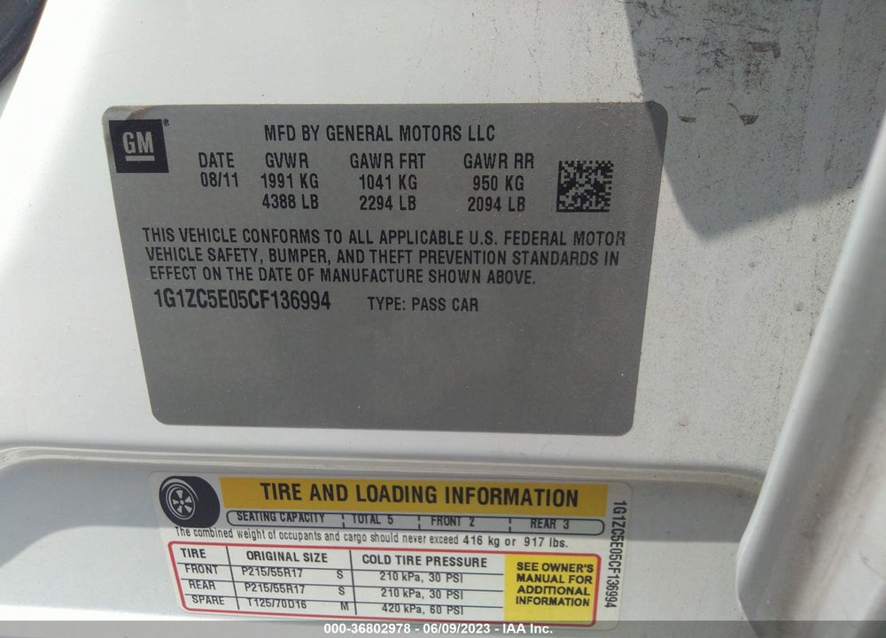 2012 CHEVROLET MALIBU 1LT VIN: 1G1ZC5E05CF136994