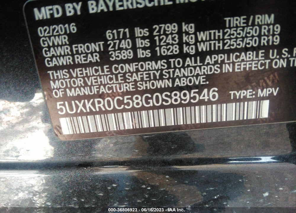 2016 BMW X5 XDRIVE35I VIN: 5UXKR0C58G0S89546