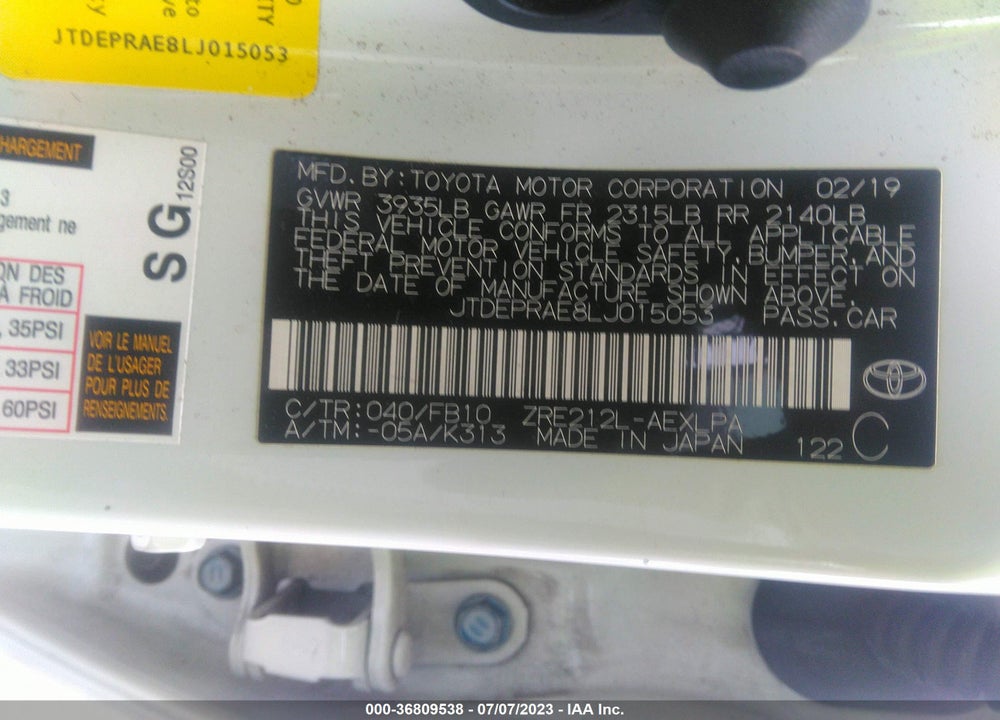2020 TOYOTA COROLLA LE VIN: JTDEPRAE8LJ015053