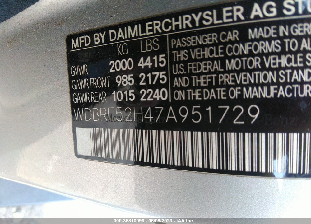 2007 MERCEDES-BENZ C 230 SPORT VIN: WDBRF52H47A951729