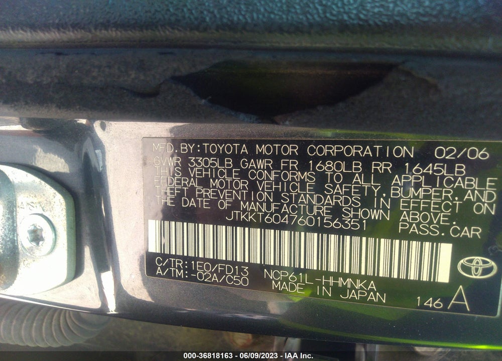 2006 SCION XA VIN: JTKKT604760156351