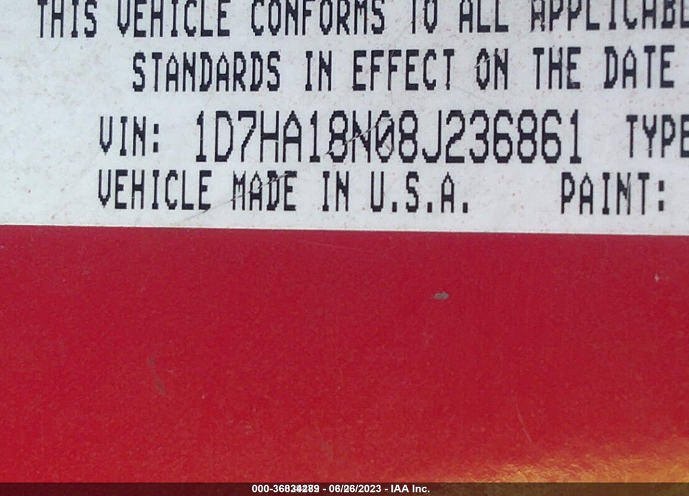 2008 DODGE RAM 1500 SLT VIN: 1D7HA18N08J236861