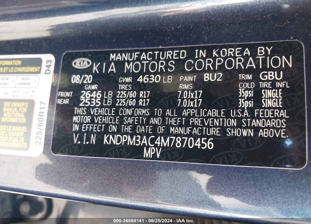 2021 KIA SPORTAGE LX VIN: KNDPM3AC4M7870456