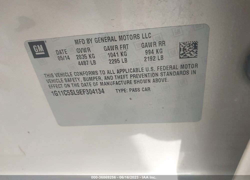 2014 CHEVROLET MALIBU 1LT VIN: 1G11C5SL9EF304134