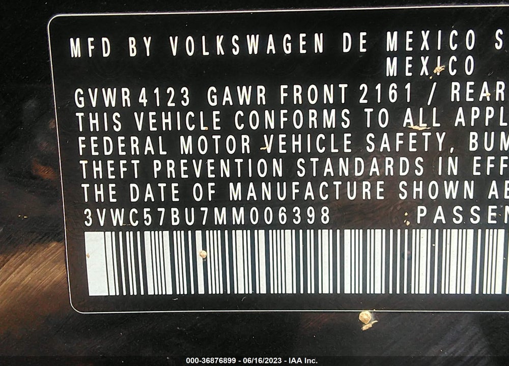 2021 VOLKSWAGEN JETTA 1.4T R-LINE/1.4T S/1.4T SE VIN: 3VWC57BU7MM006398