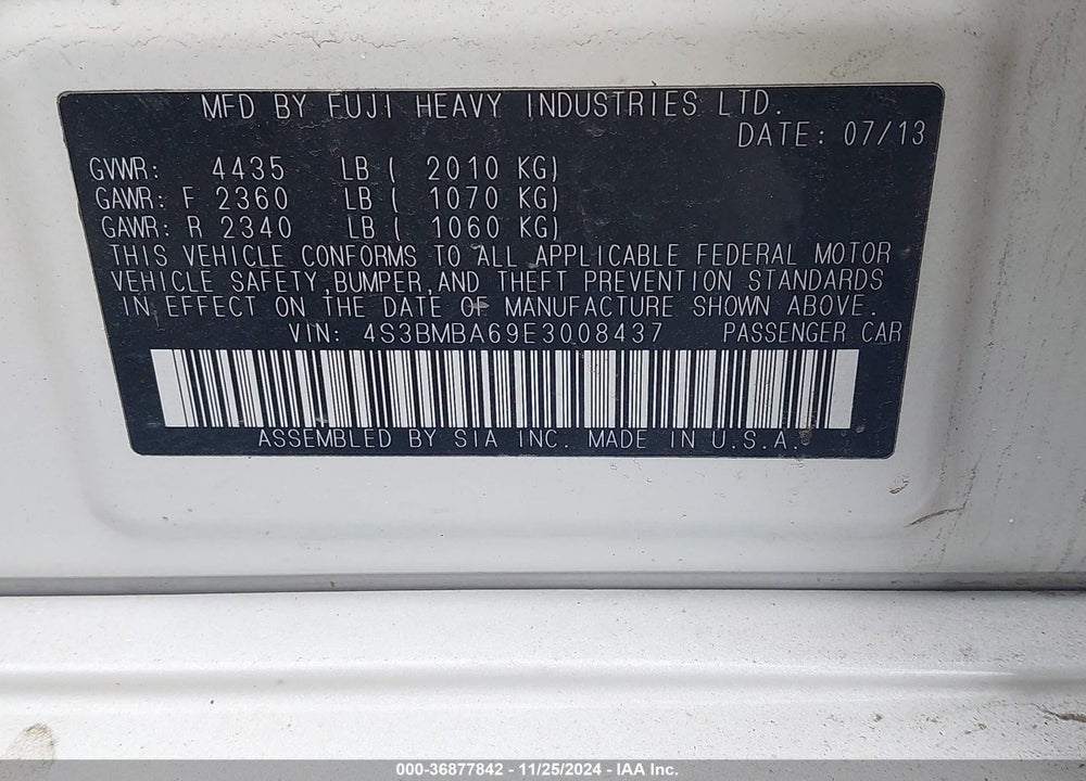 2014 SUBARU LEGACY 2.5I VIN: 4S3BMBA69E3008437