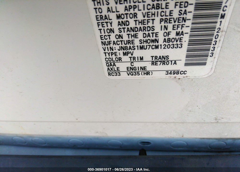 2012 INFINITI FX35 VIN: JN8AS1MU7CM120333