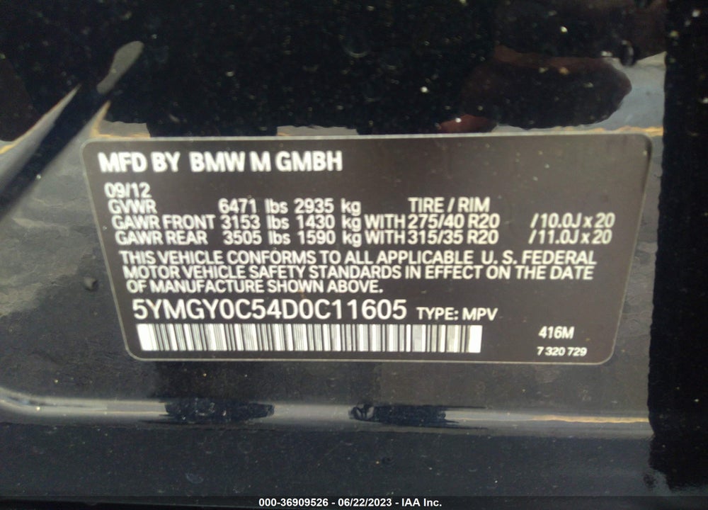 2013 BMW X5 M VIN: 5YMGY0C54D0C11605