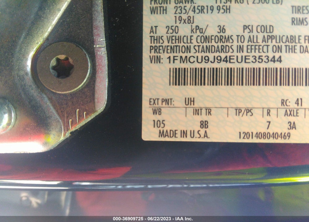 2014 FORD ESCAPE TITANIUM VIN: 1FMCU9J94EUE35344