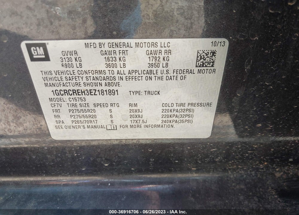 2014 CHEVROLET SILVERADO 1500 1LT VIN: 1GCRCREH3EZ181891