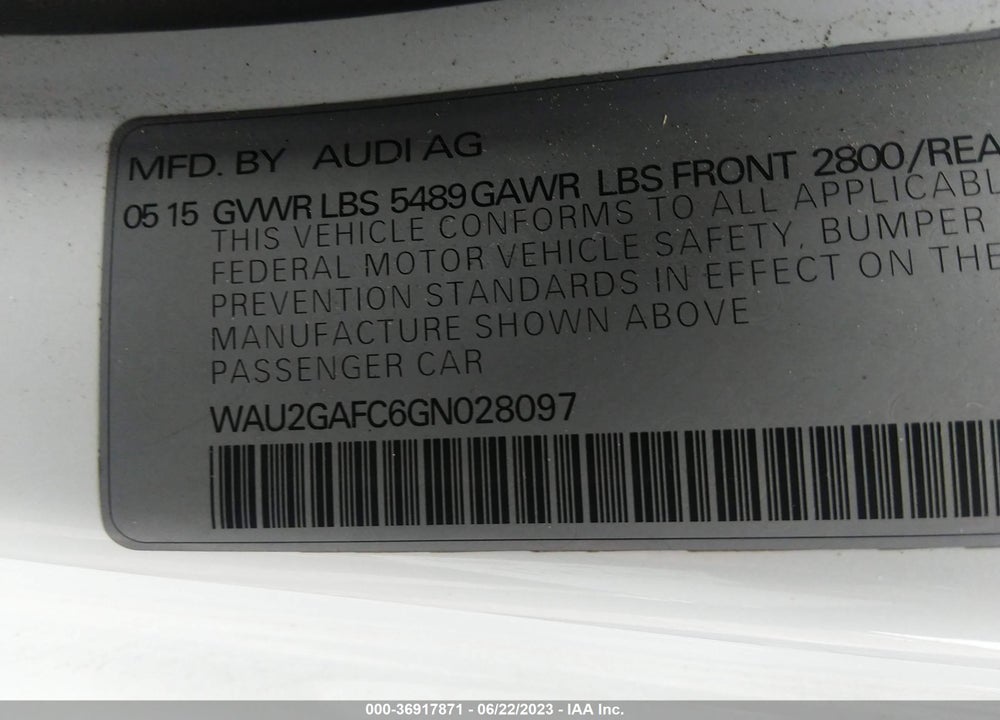2016 AUDI A7 3.0T PREMIUM PLUS VIN: WAU2GAFC6GN028097
