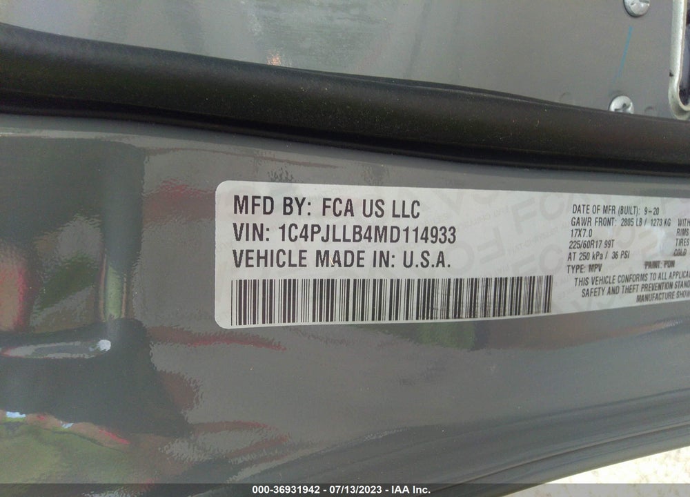 2021 JEEP CHEROKEE LATITUDE PLUS FWD VIN: 1C4PJLLB4MD114933