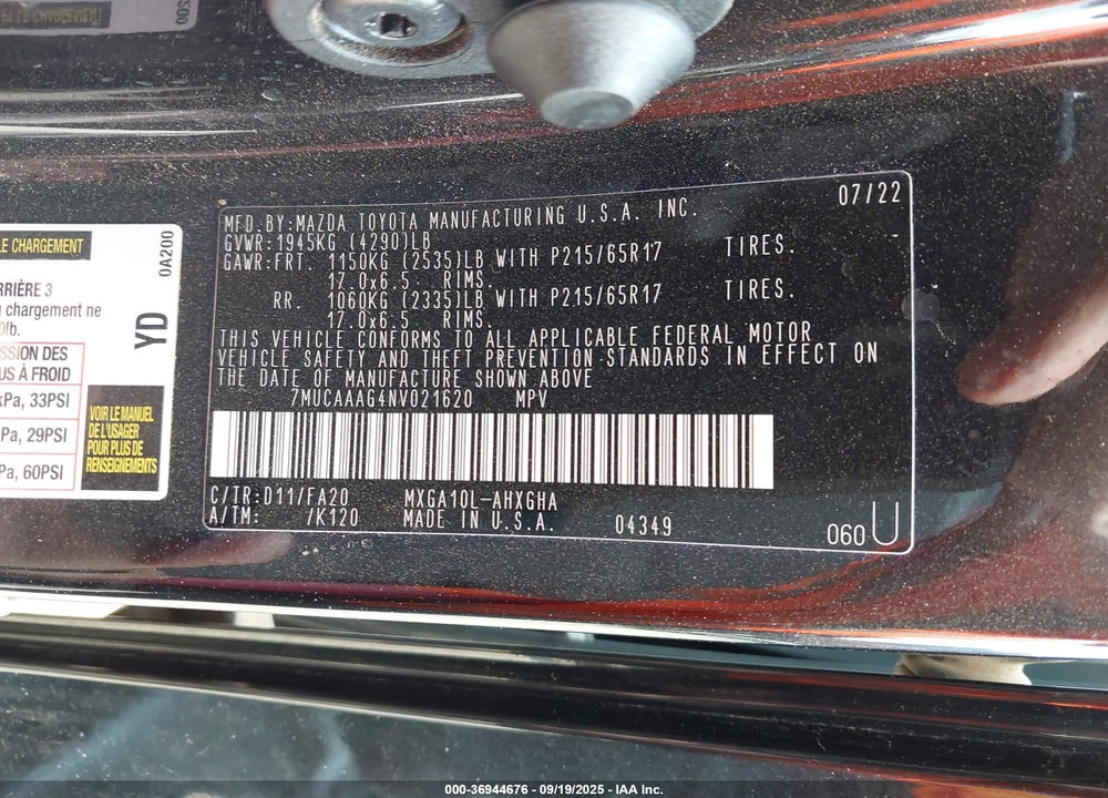 2022 TOYOTA COROLLA CROSS LE VIN: 7MUCAAAG4NV021620