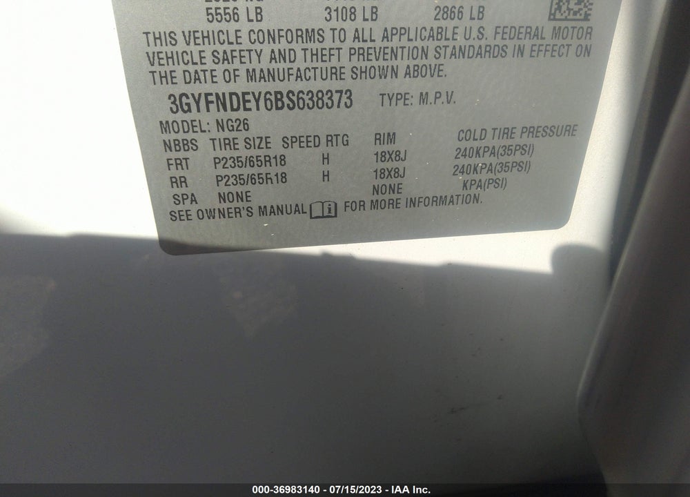 2011 CADILLAC SRX LUXURY COLLECTION VIN: 3GYFNDEY6BS638373