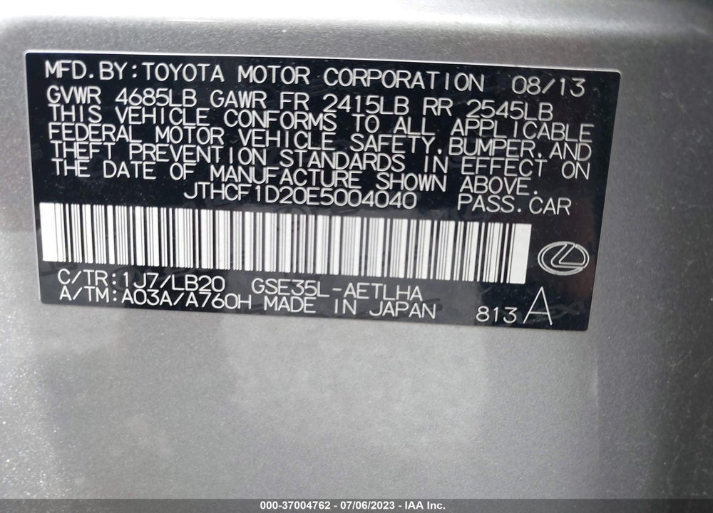 2014 LEXUS IS 250 VIN: JTHCF1D20E5004040