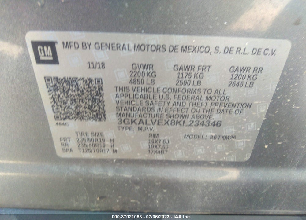 2019 GMC TERRAIN SLT VIN: 3GKALVEX8KL234346