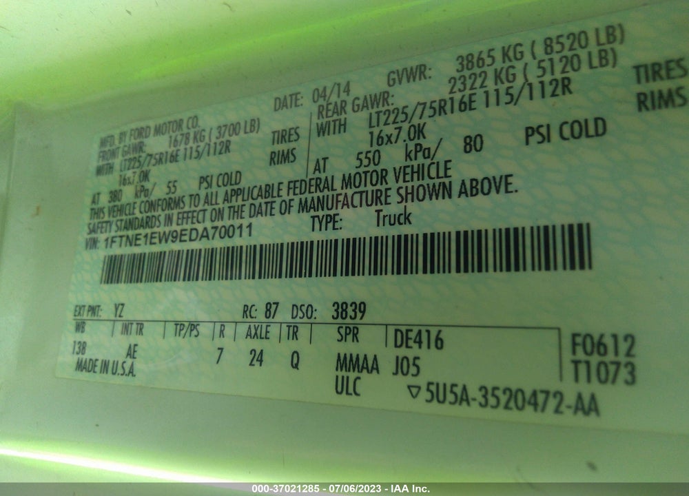 2014 FORD E-150 COMMERCIAL VIN: 1FTNE1EW9EDA70011