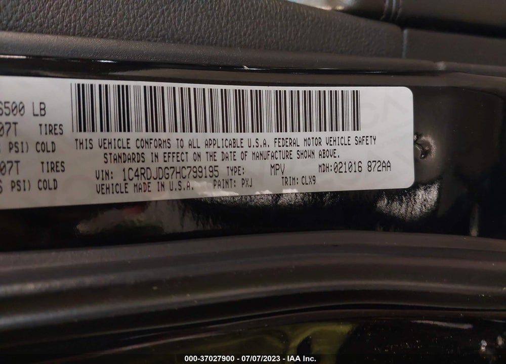 2017 DODGE DURANGO GT AWD VIN: 1C4RDJDG7HC799195