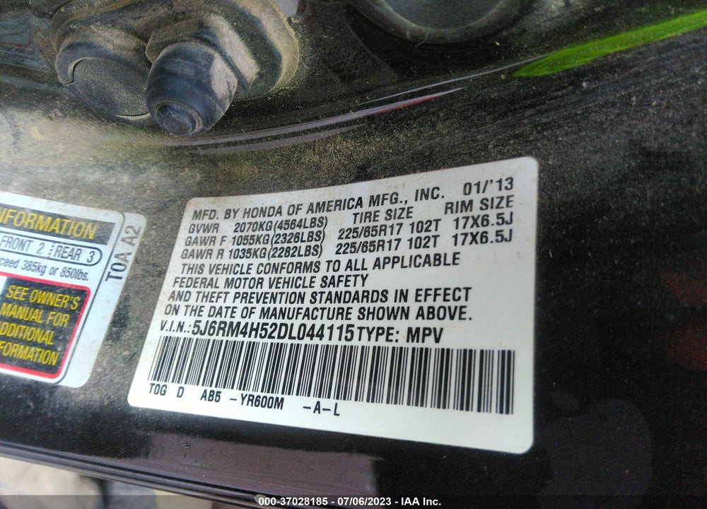2013 HONDA CR-V EX VIN: 5J6RM4H52DL044115