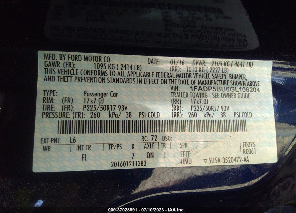 2016 FORD C-MAX HYBRID SEL VIN: 1FADP5BU6GL106204