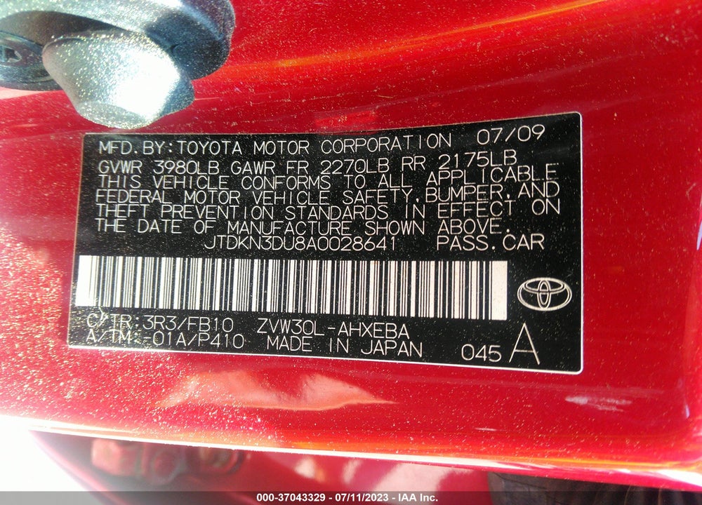 2010 TOYOTA PRIUS III VIN: JTDKN3DU8A0028641