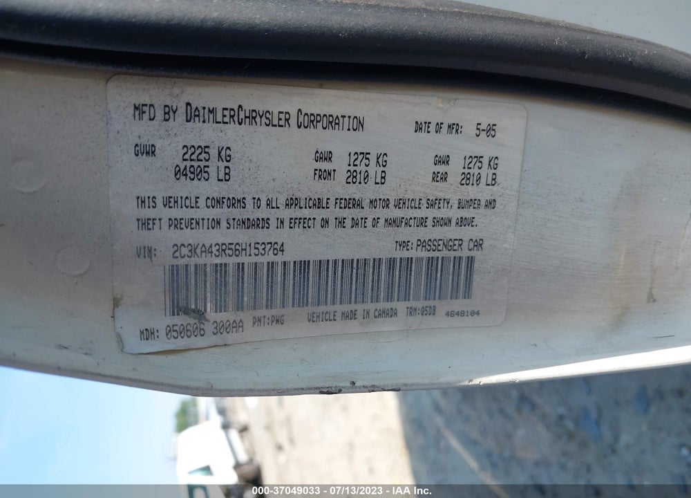 2006 CHRYSLER 300 VIN: 2C3KA43R56H153764