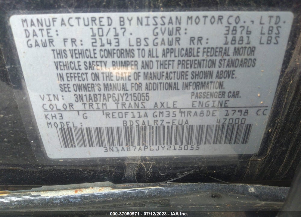 2018 NISSAN SENTRA SR VIN: 3N1AB7AP6JY215055
