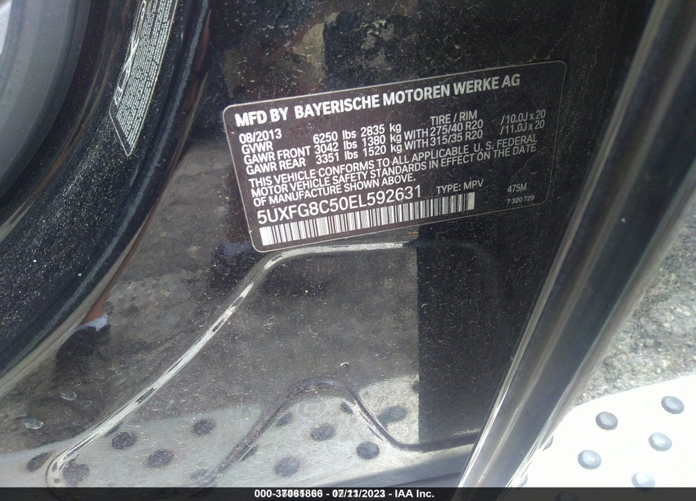 2014 BMW X6 VIN: 5UXFG8C50EL592631