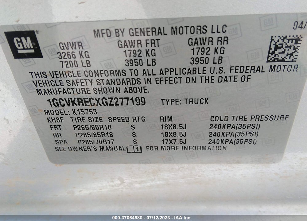 2016 CHEVROLET SILVERADO 1500 1LT VIN: 1GCVKRECXGZ277199