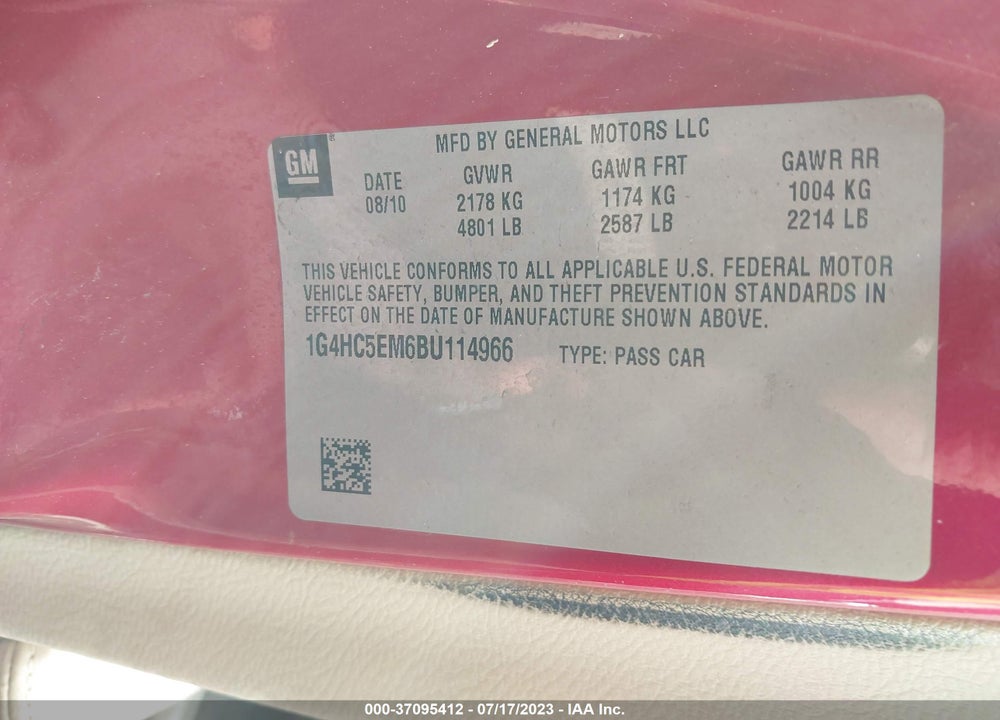 2011 BUICK LUCERNE CXL VIN: 1G4HC5EM6BU114966