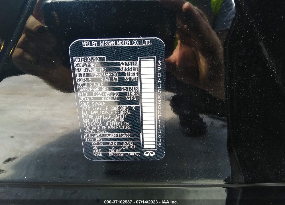 2022 INFINITI QX55 ESSENTIAL AWD VIN: 3PCAJ5K30NF113638