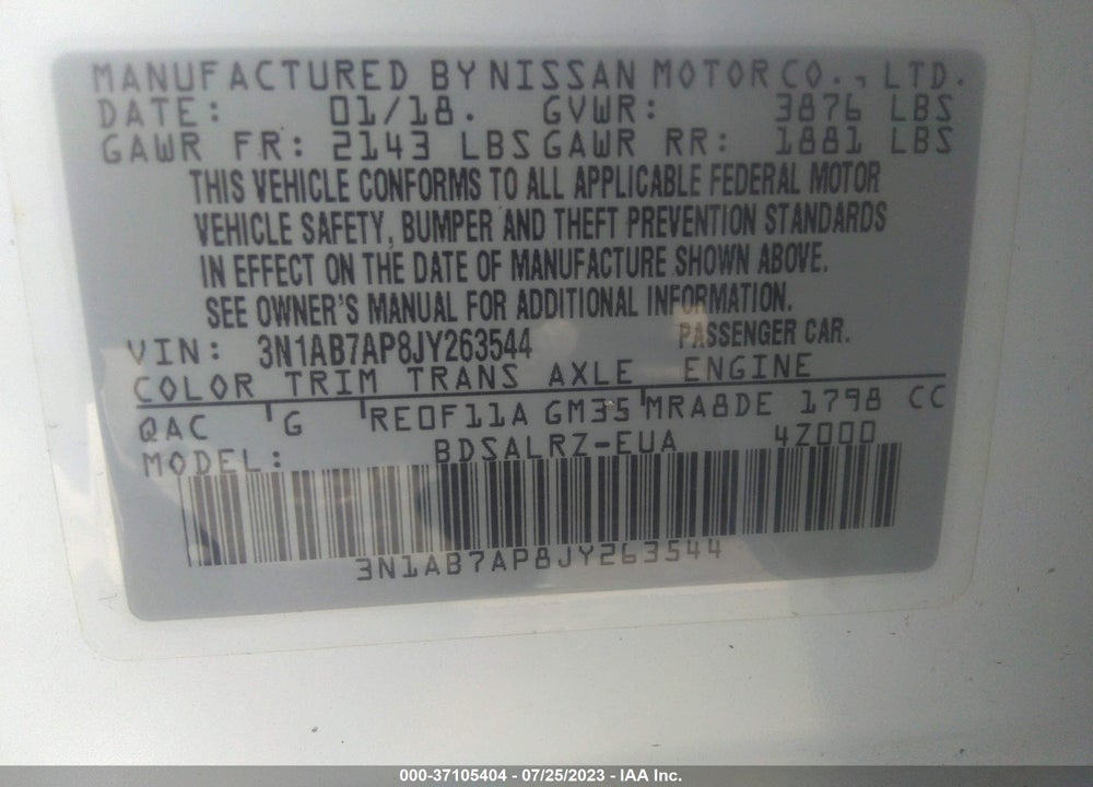 2018 NISSAN SENTRA SR VIN: 3N1AB7AP8JY263544