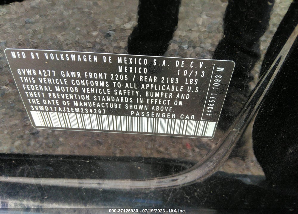 2014 VOLKSWAGEN JETTA VIN: 3VWD17AJ2EM234267