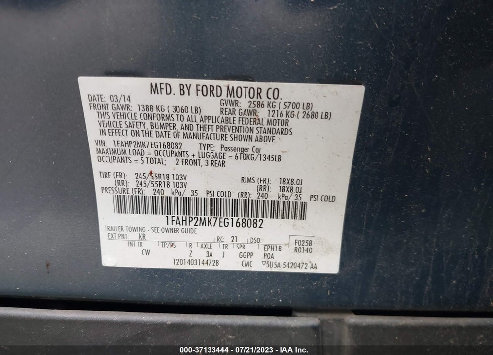 2014 FORD POLICE INTERCEPTOR VIN: 1FAHP2MK7EG168082