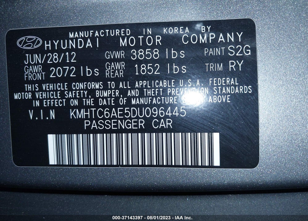 2013 HYUNDAI VELOSTER VIN: KMHTC6AE5DU096445