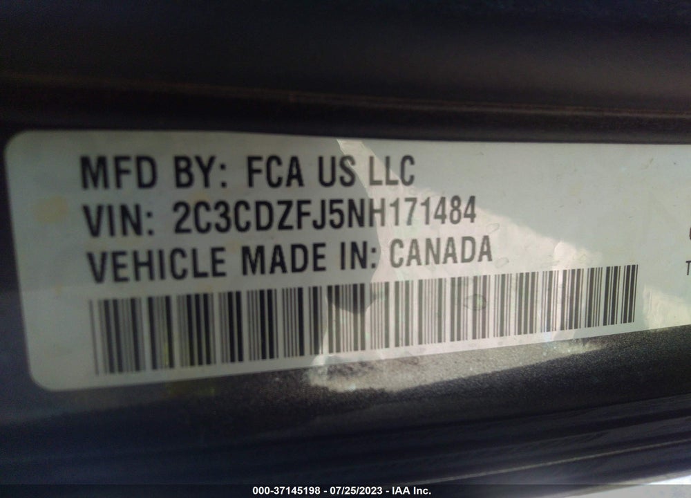 2022 DODGE CHALLENGER VIN: 2C3CDZFJ5NH171484