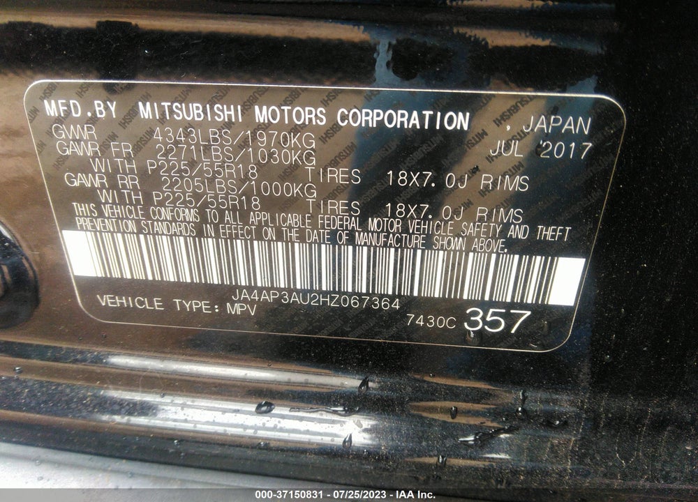 2017 MITSUBISHI OUTLANDER SPORT 2.0 ES VIN: JA4AP3AU2HZ067364