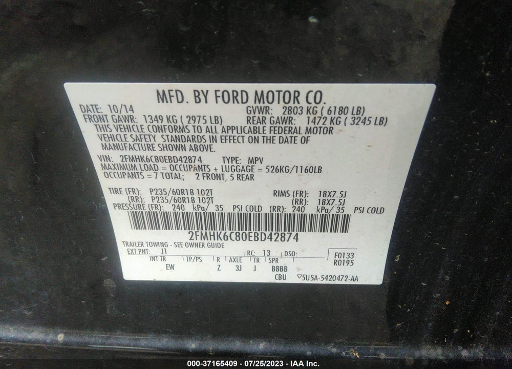 2014 FORD FLEX SEL VIN: 2FMHK6C80EBD42874