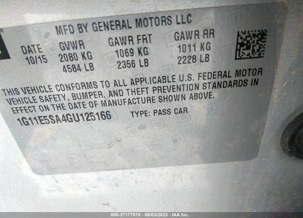 2016 CHEVROLET MALIBU LIMITED LTZ VIN: 1G11E5SA4GU125166