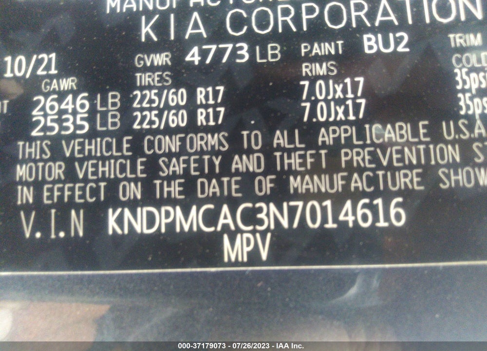2022 KIA SPORTAGE LX VIN: KNDPMCAC3N7014616